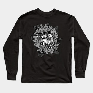 tiger + flower (grayscale) Long Sleeve T-Shirt